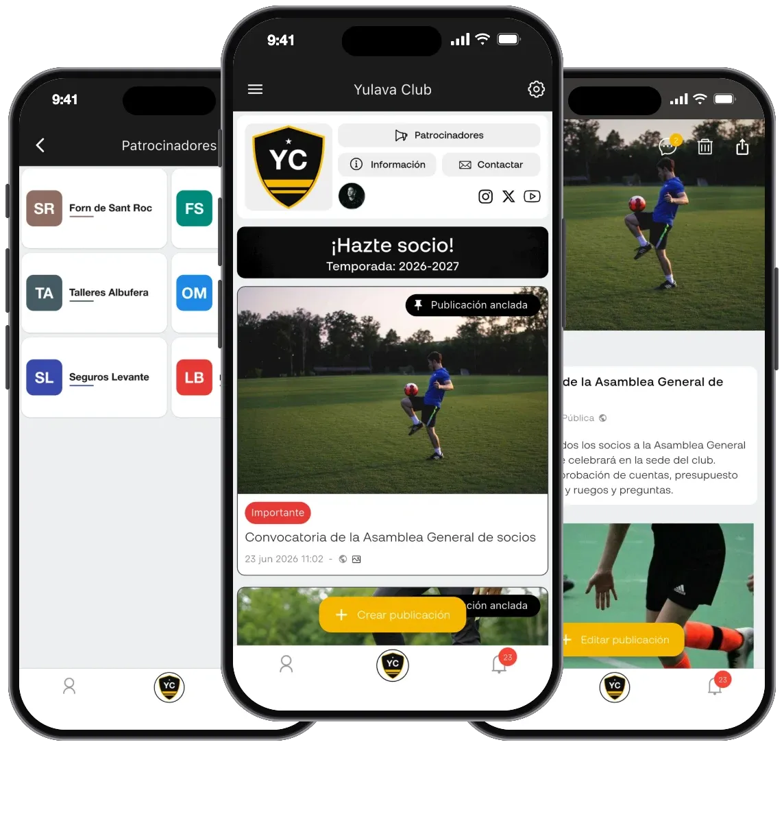 Mur de publicacions d'un club a l'app Yulava Connect
