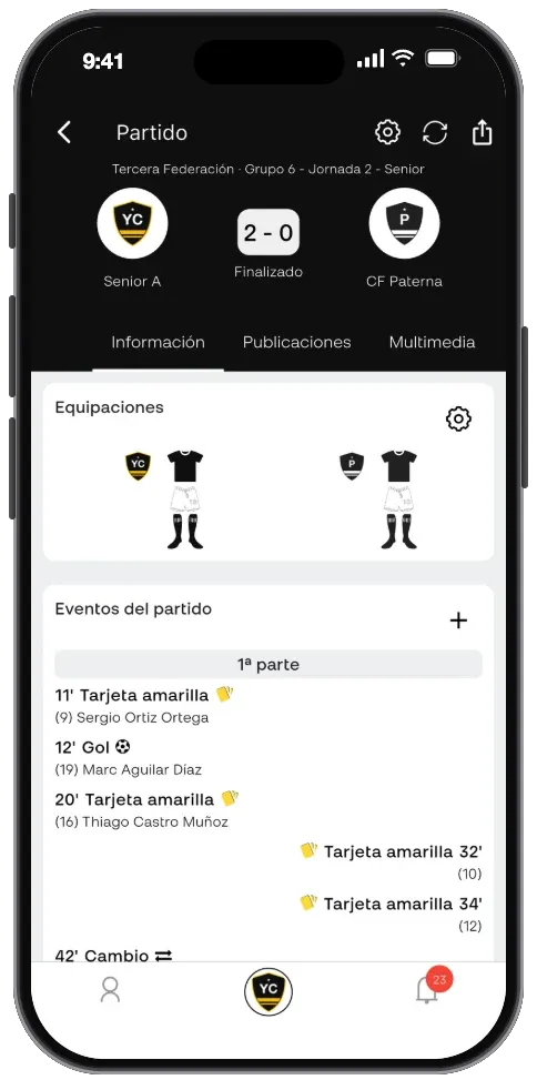 Fitxa d'un partit a Yulava Connect